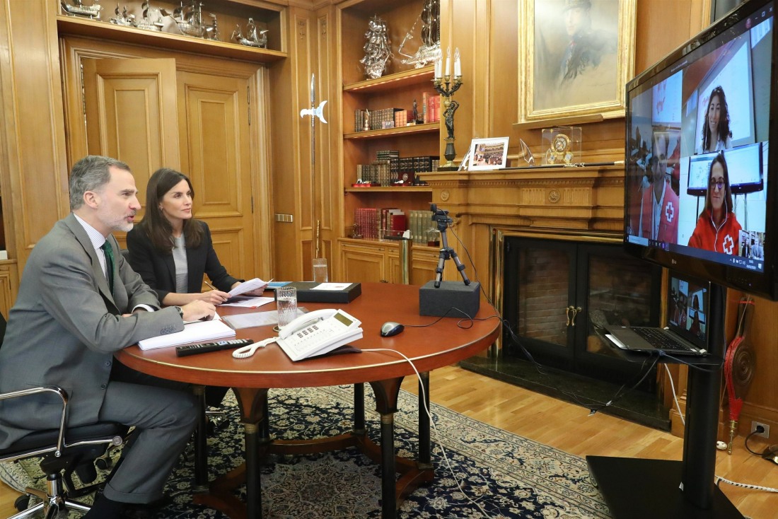 Spanish Royals Video Conference at Zarzuela Palace