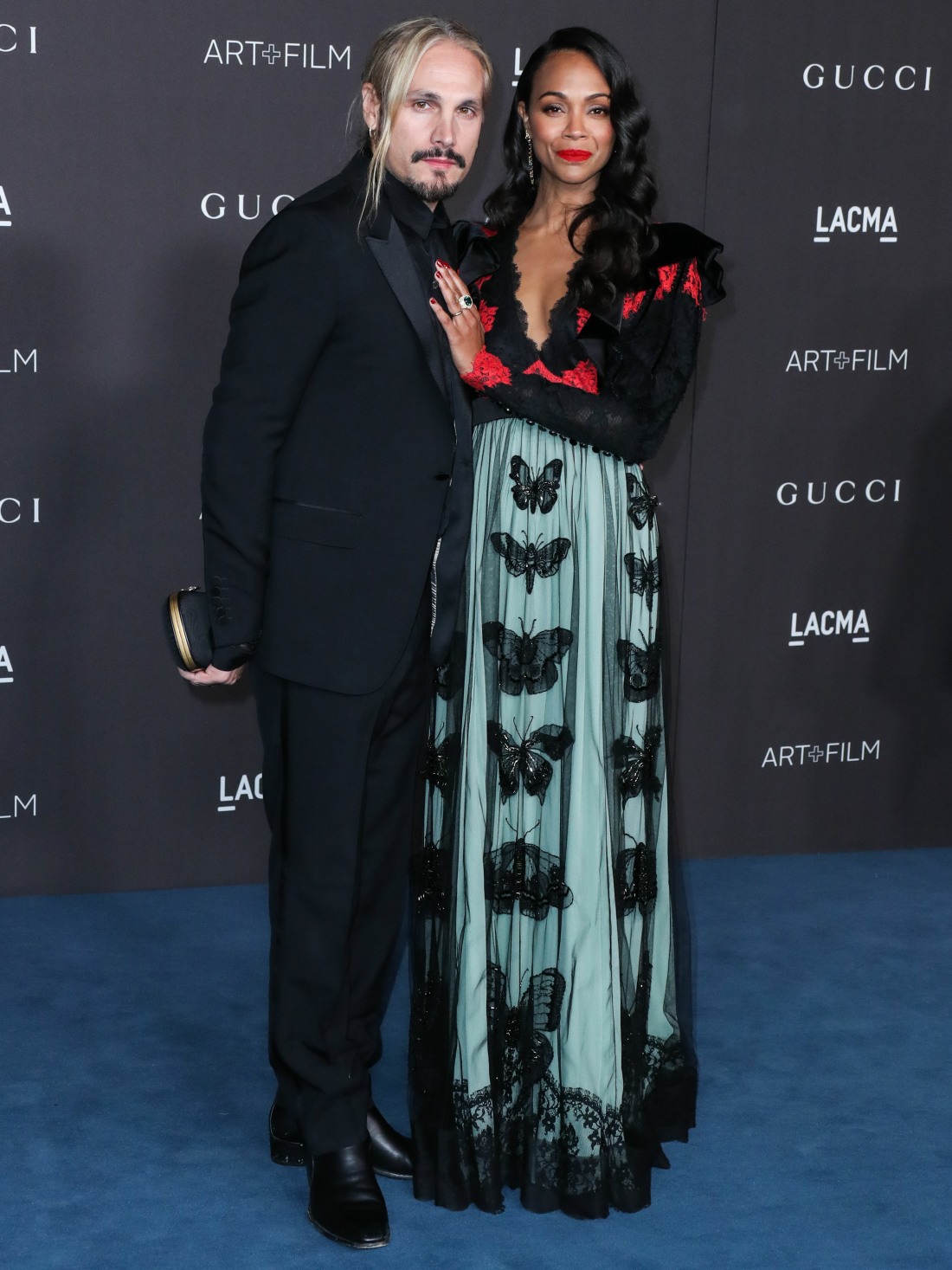 Marco Perego and Zoe Saldana arrive at the 2019 LACMA Art + Film Gala held at the Los Angeles County Museum of Art on November 2, 2019 in Los Angeles, California, United States.