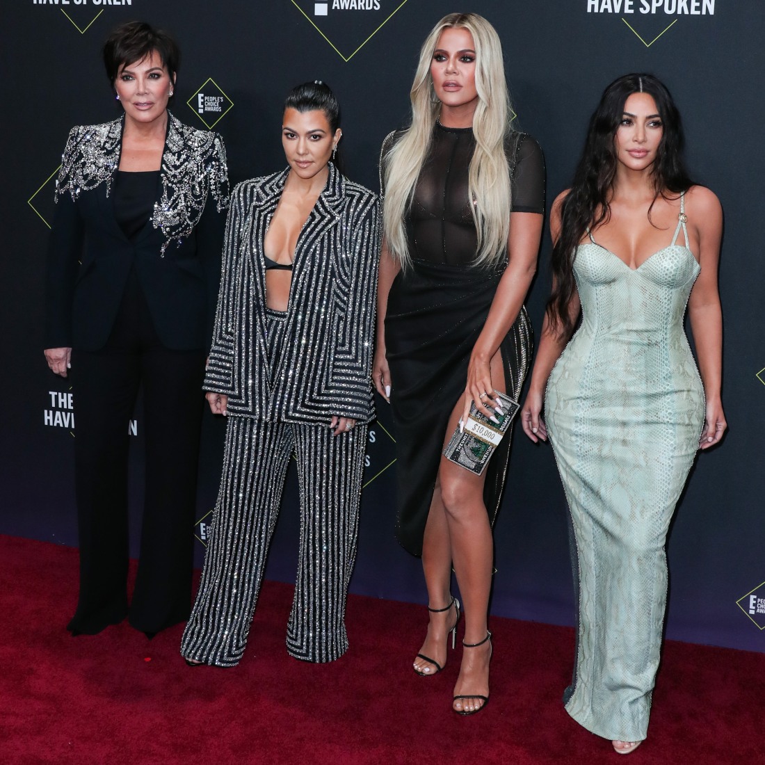 Kris Jenner, Kourtney Kardashian, Khloe Kardashian and Kim Kardashian West arrive at the 2019 E! People's Choice Awards held at Barker Hangar on November 10, 2019 in Santa Monica, Los Angeles, California, United States.