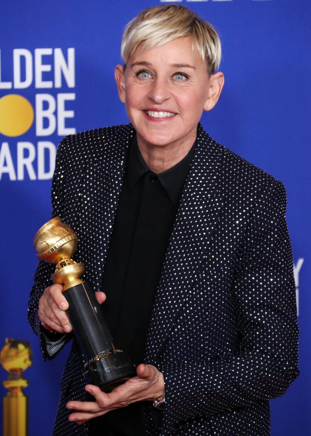 Comedian Ellen DeGeneres wearing Celine poses in the press room at the 77th Annual Golden Globe Awards held at The Beverly Hilton Hotel on January 5, 2020 in Beverly Hills, Los Angeles, California, United States.