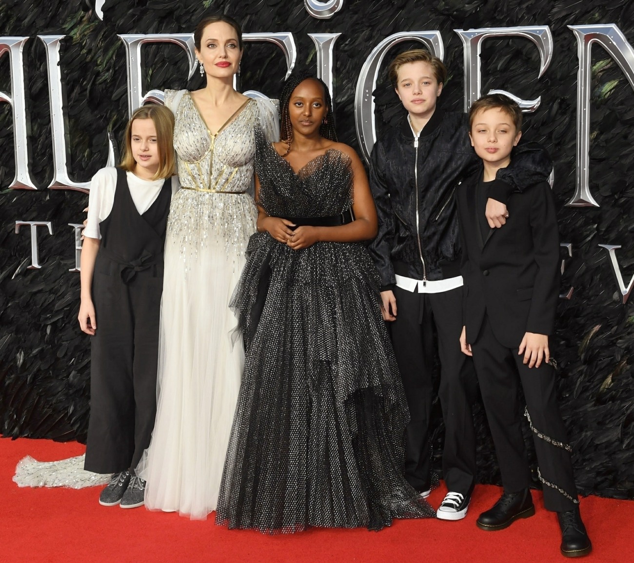 Angelina Jolie and kids at Maleficent: Mistress of Evil - London Premiere held at the Odeon BFI IMAX.