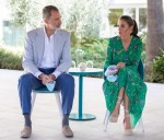 King Felipe of Spain and Queen Letizia of Spain take a walk on promenade of Platja de s'Arenal in Palma de Mallorca