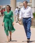 King Felipe of Spain and Queen Letizia of Spain take a walk on promenade of Platja de s'Arenal in Palma de Mallorca