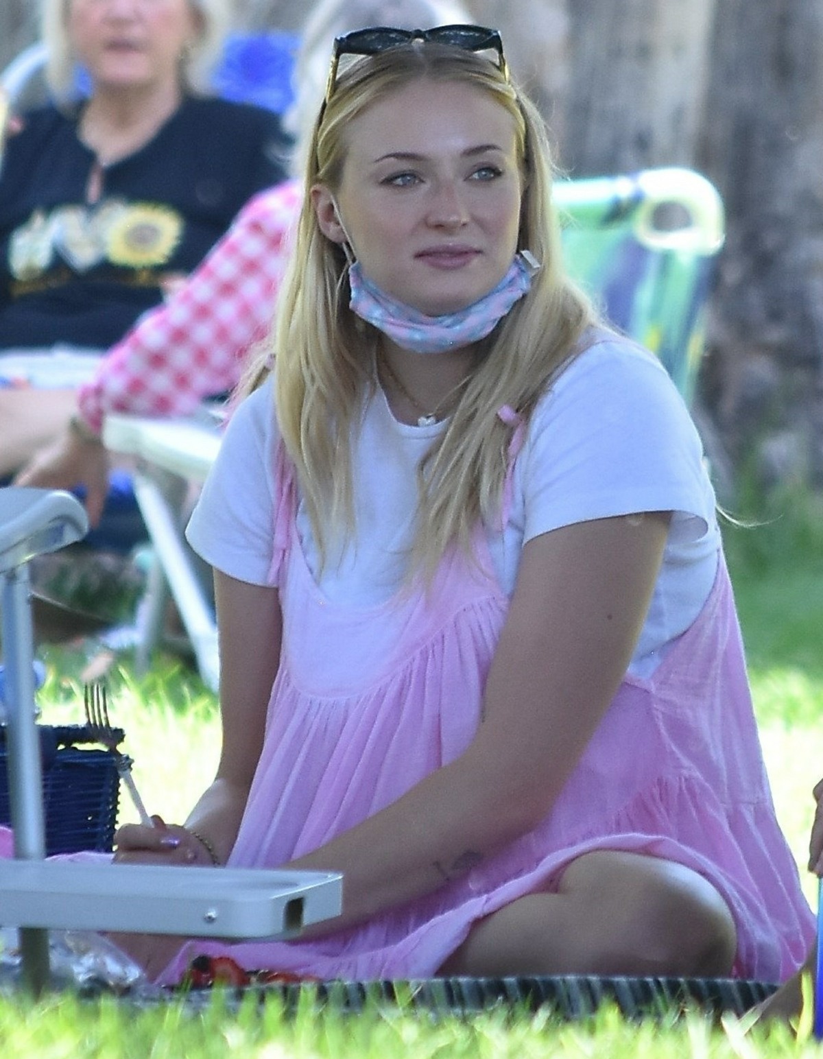 Sophie Turner is pretty in PINK as she and Joe Jonas go on a picnic with friends and family!