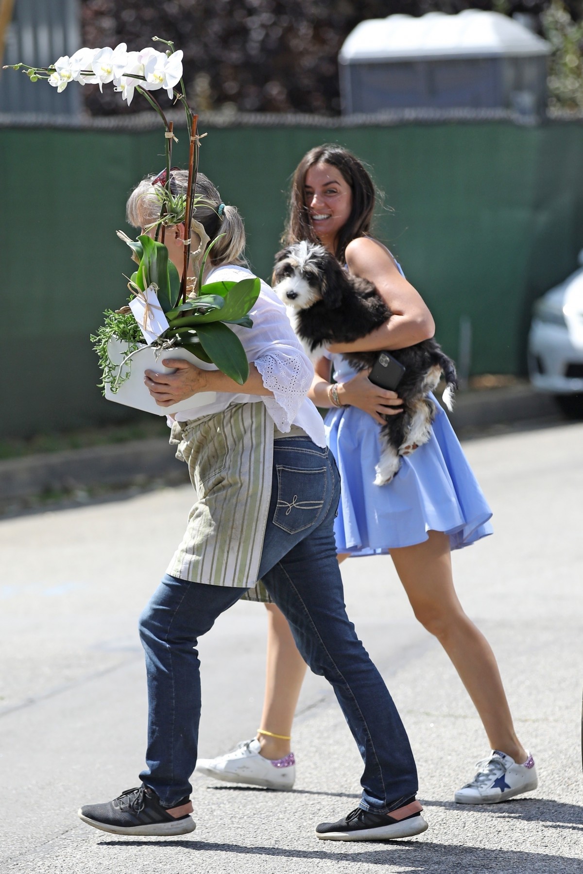 Ana de Armas steps outside to pick up flowers for Ben's Birthday!
