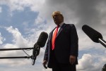 President Trump speaks as he departs the White House