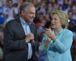 Democratic presidential candidate Hillary Clinton and Tim Kaine speak at rally