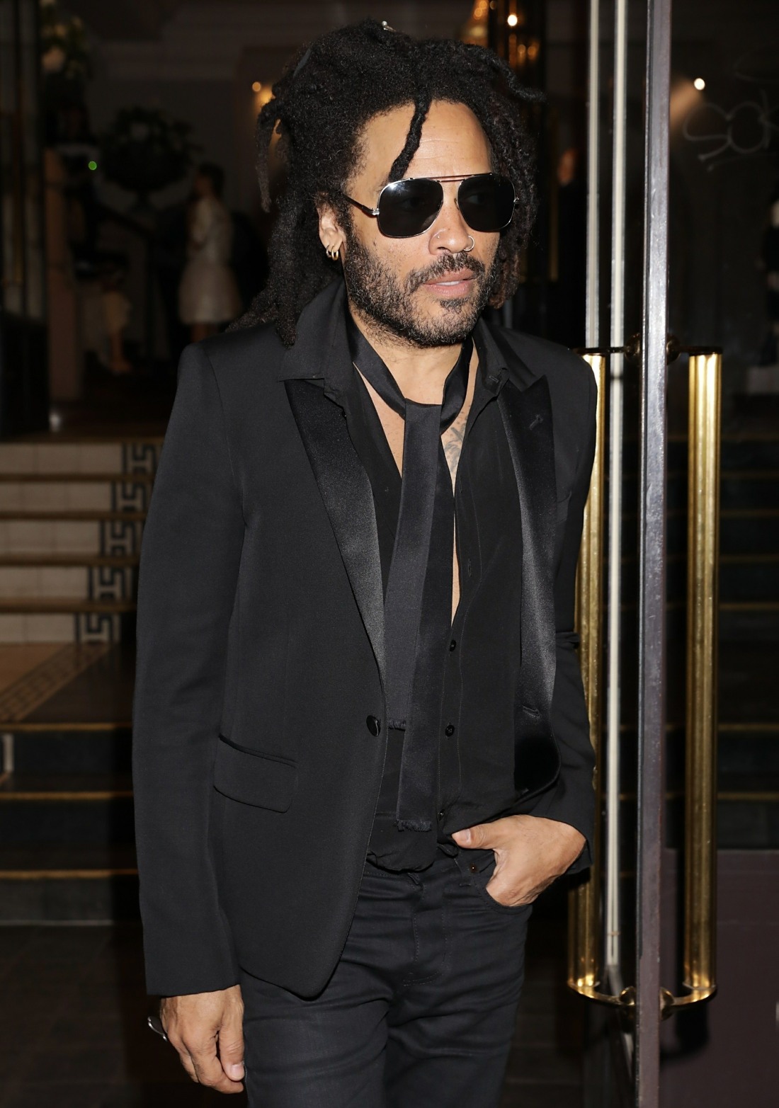Lenny Kravitz seen leaving Vogue party during Haute Couture Week 2020 in Paris