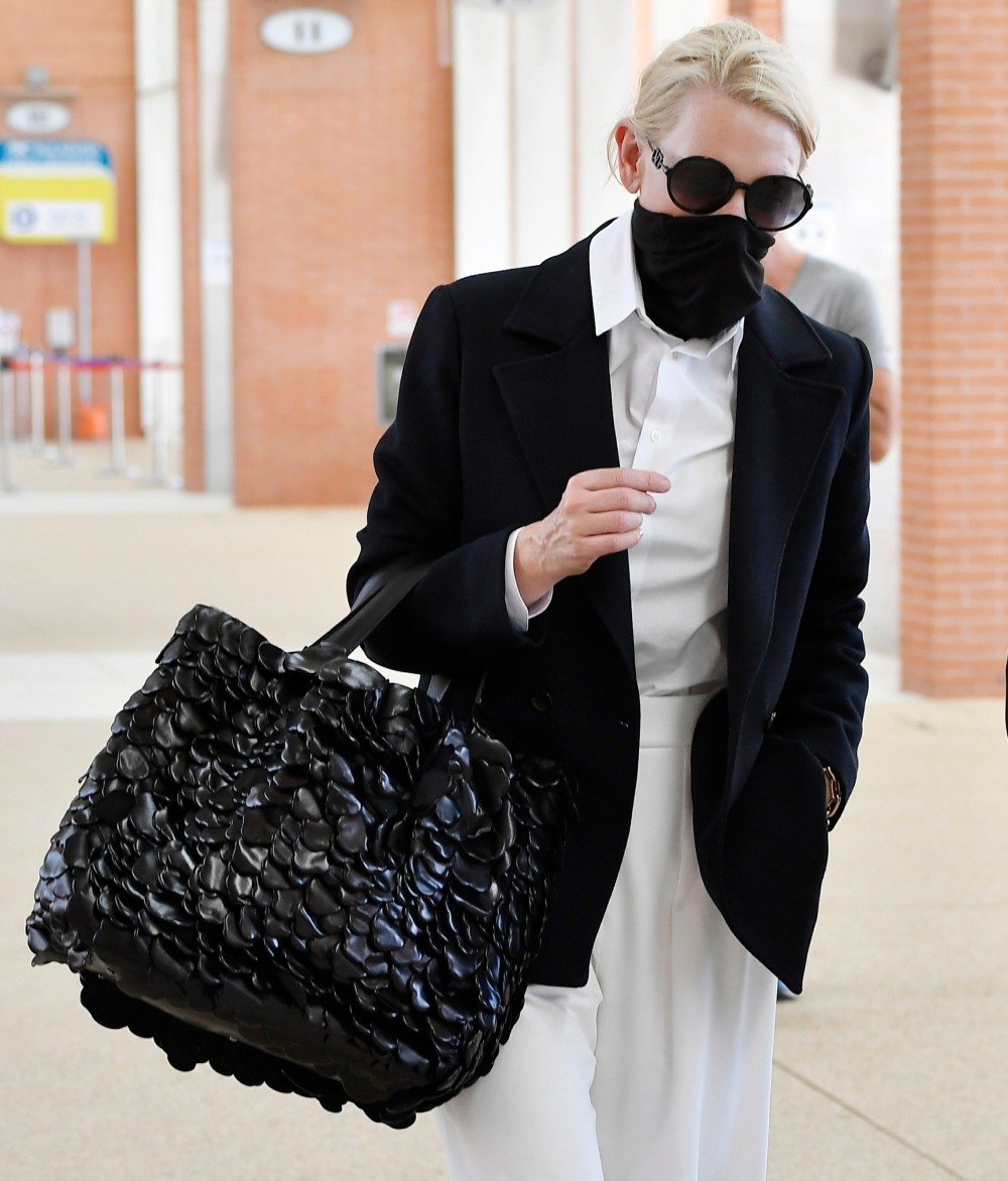 Cate Blanchett is seen arriving at Venice Airport during the 77th Venice Film Festival