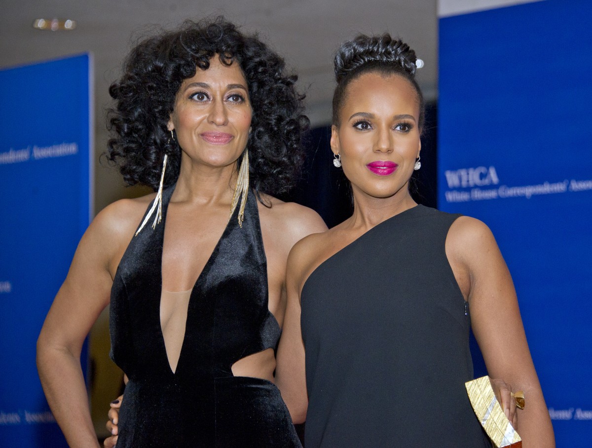 Tracee Ellis Ross, left, and Kerry Washington arrive for the 2016 White House Correspondents Association Annual Dinner at the Washington Hilton Hotel on Saturday, April 30, 2016.