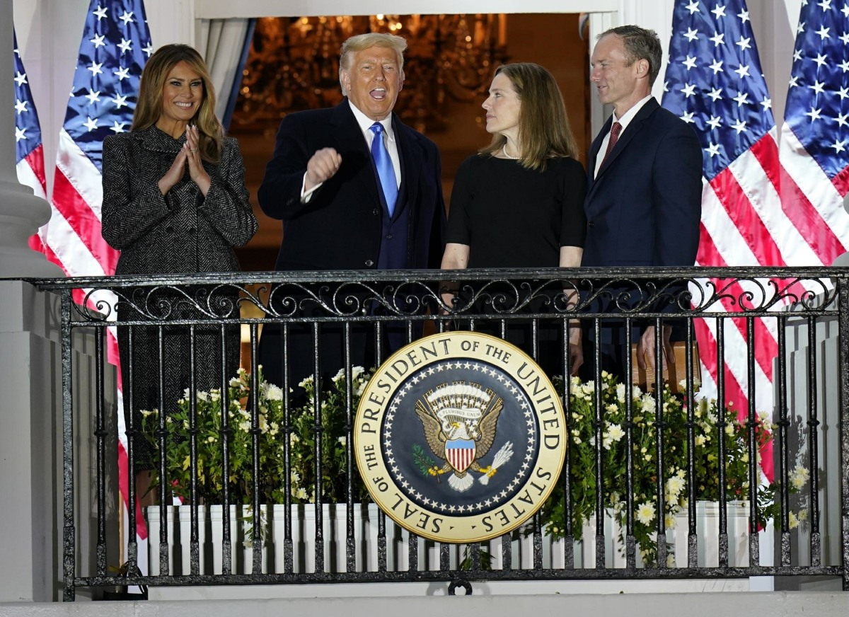 President Donald J. Trump participates in the ceremonial swearing-in of Amy Coney Barrett