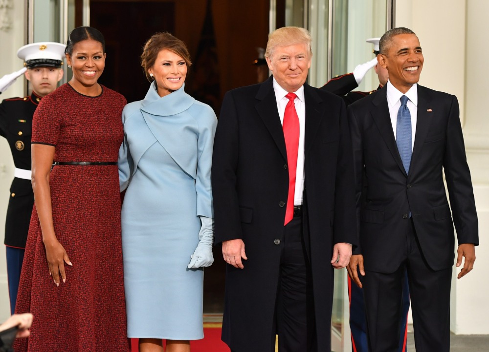 Barak Obama and Donald Trump arrive for the inauguration of President-elect Donald Trump
