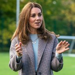 The Duchess of Cambridge wears a face mask as she visits students at the University of Derby