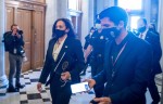 United States Vice President-Elect United States Senator Kamala Harris (Democrat of California) arrives for a vote at the US Capitol.