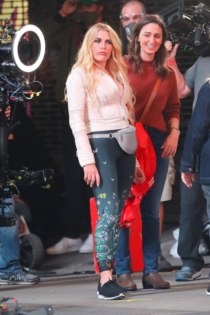 Busy Philipps, Sara Bareilles, and Paula Pell on the set of "Girls5Eva" in New York City