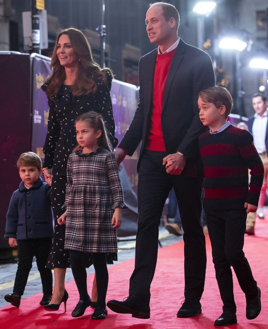 The Cambridge Family attend a special Christmas Pantomime performance at London's Palladium Theatre
