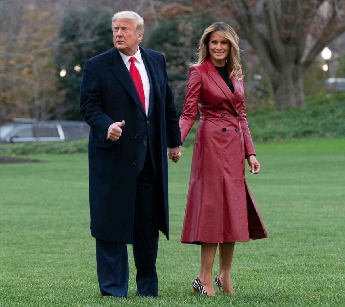 United States President Donald J. Trump and First lady Melania Trump depart the White House