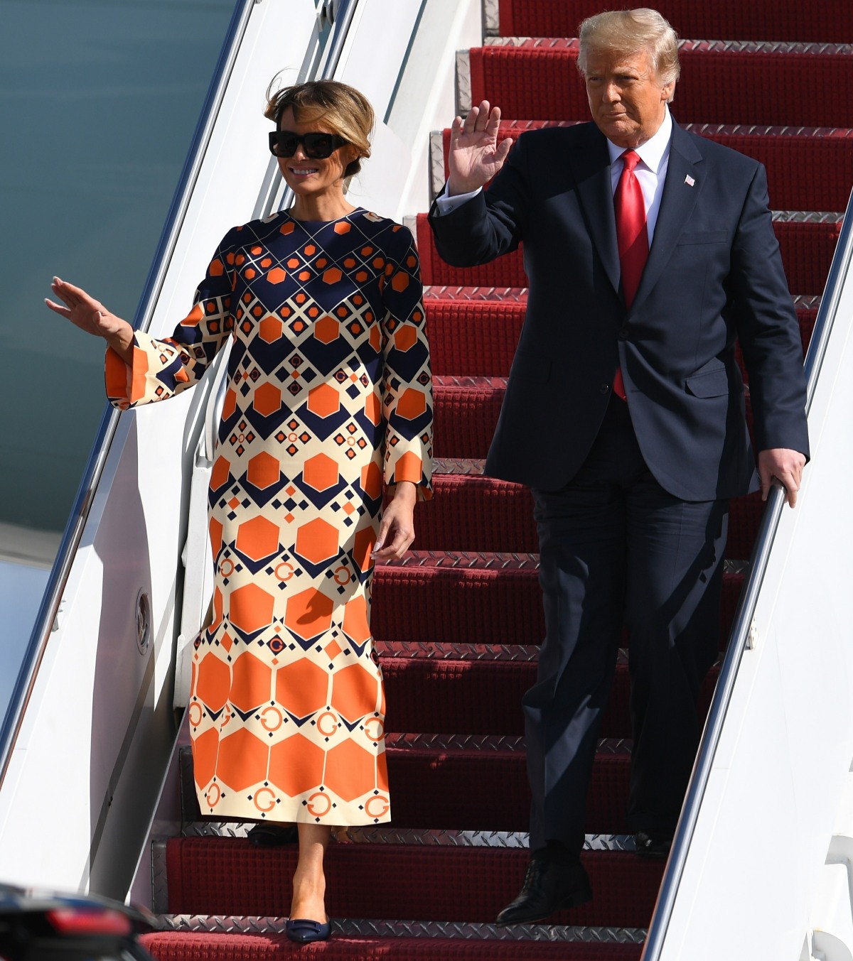 President Donald Trump and Melania Trump arrive on Airforce One at Palm Beach International Airport