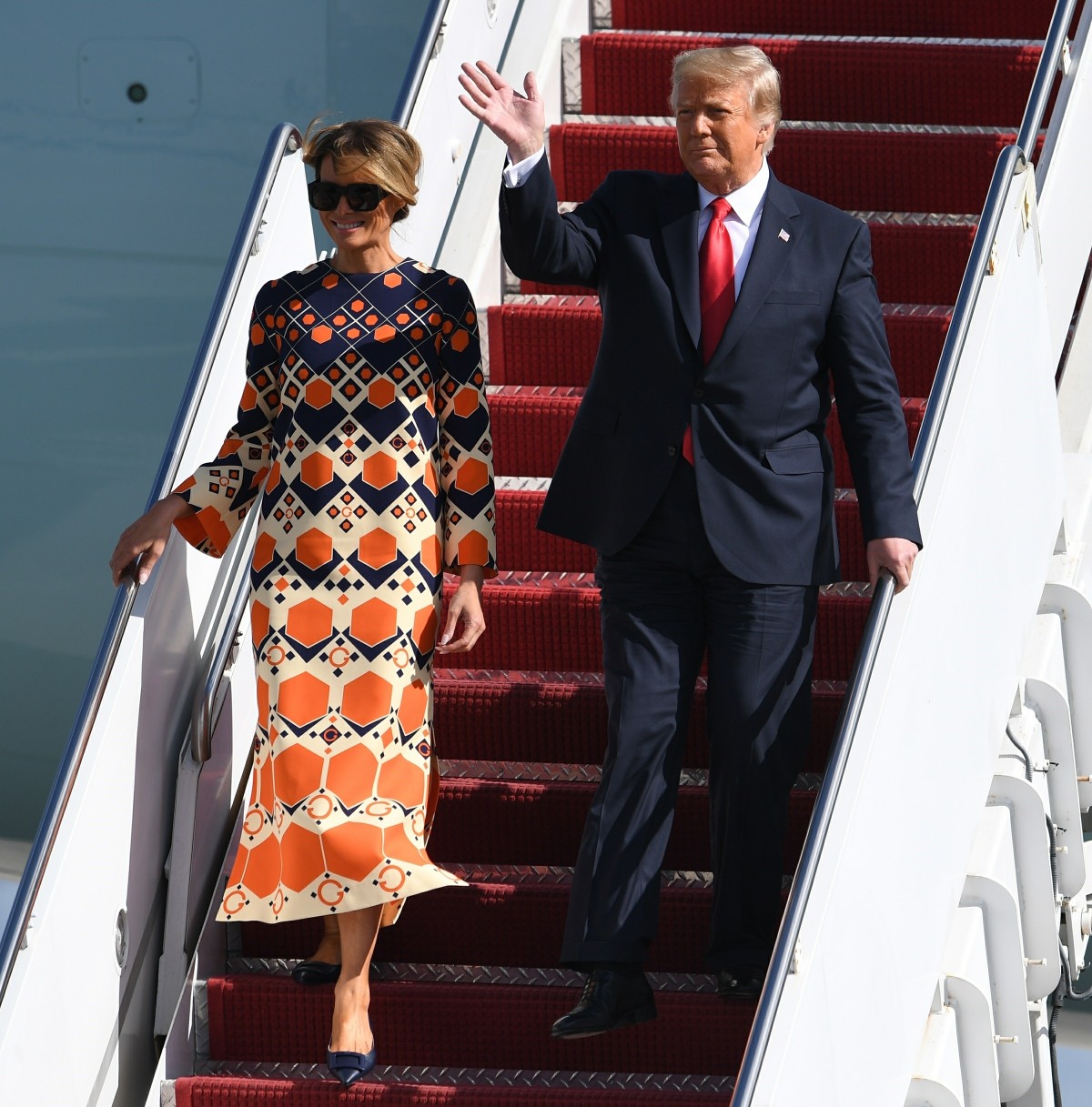 President Donald Trump and Melania Trump arrive on Airforce One at Palm Beach International Airport