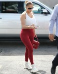Jennifer Lopez arrives at the gym sporting a matching red and white ensemble