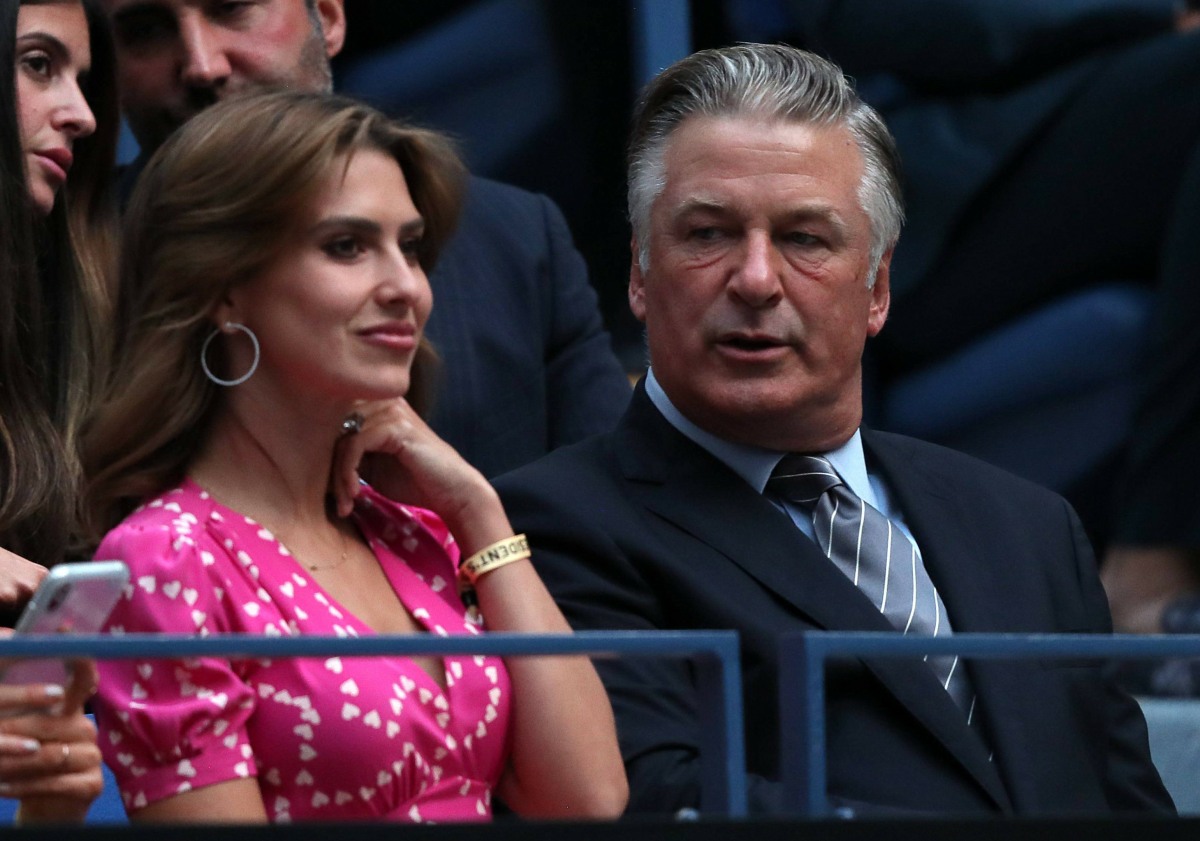 Alec Baldwin and Hilaria Baldwin at the Women's Singles first round match between Maria Sharapova and Serena Williams during day one of the 2019 US Open