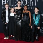 Shiloh Nouvel Jolie-Pitt, Vivienne Marcheline Jolie-Pitt, Angelina Jolie, Zahara Marley Jolie-Pitt and Knox Leon Jolie-Pitt arrive at the World Premiere Of Disney's 'Maleficent: Mistress Of Evil' held at the El Capitan Theatre on September 30, 2019 in Hol