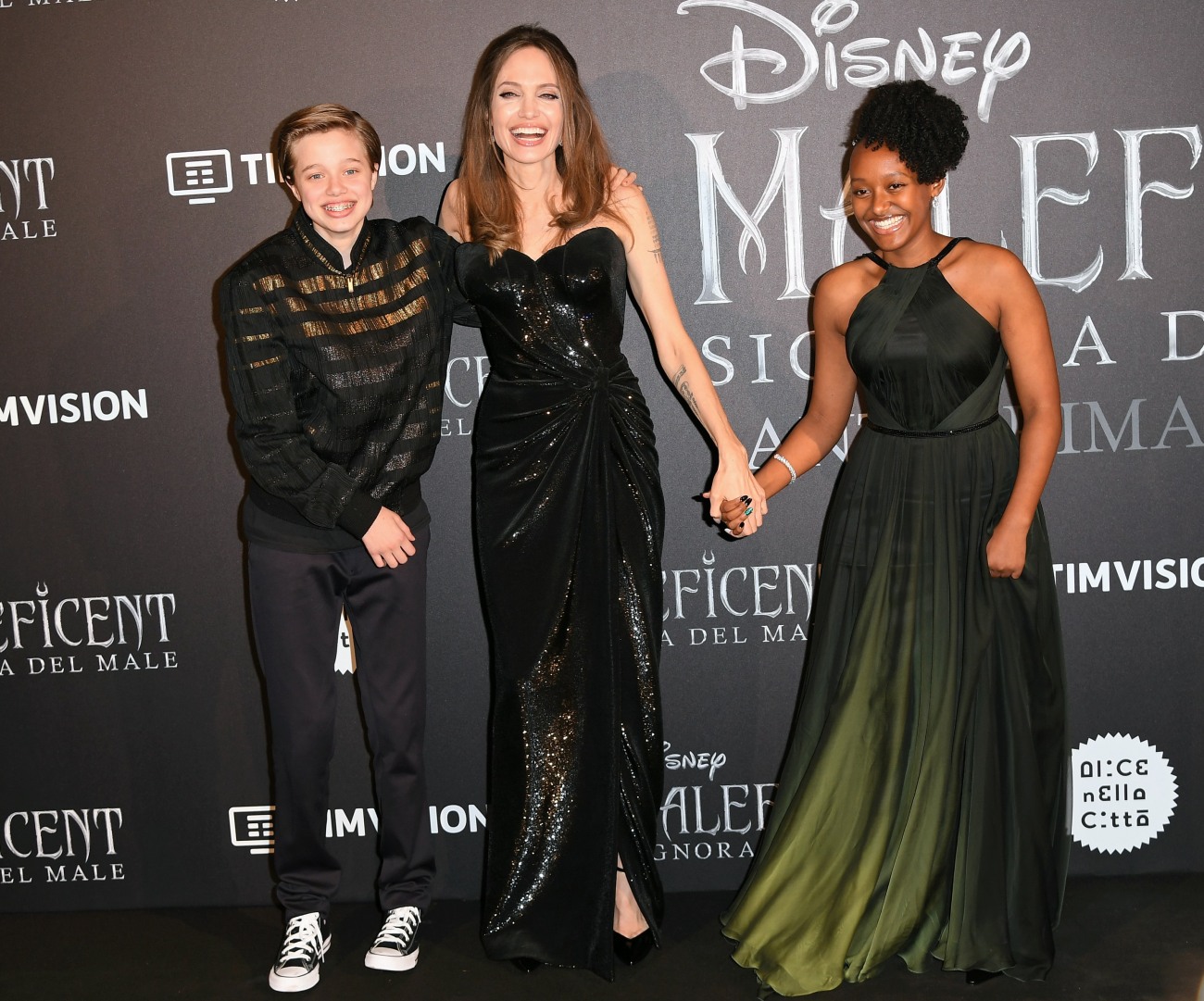 Angelina Jolie with son Shiloh Pitt and daughter Zahara Pitt during the European Premiere of film 'Maleficent : Mistress of evil', Rome, ITALY-07-10-2019