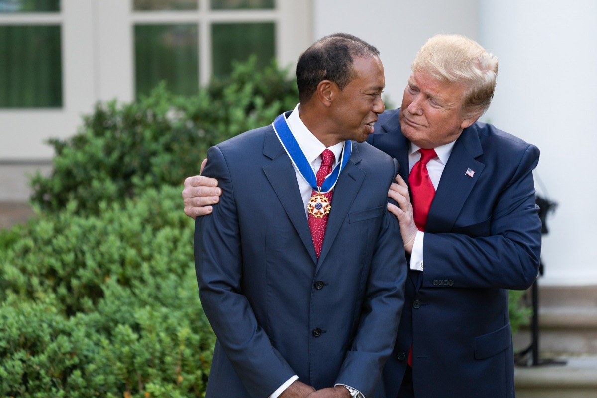 President Donald J. Trump presents the Presidential Medal of Freedom to golfer Tiger Woods