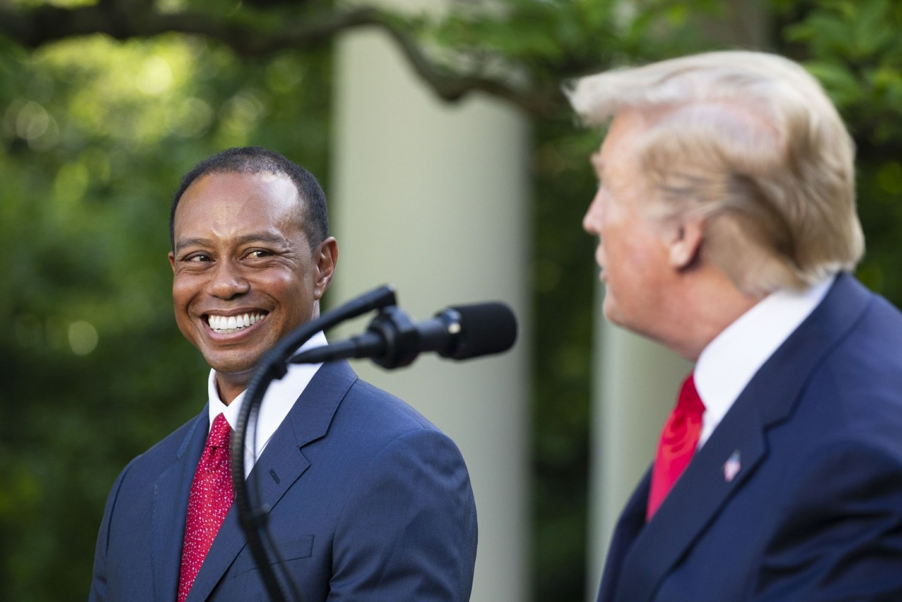 President Donald J. Trump presents the Presidential Medal of Freedom to golfer Tiger Woods