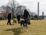 President Joe Biden with his dogs Major and Champ in the Rose Garden