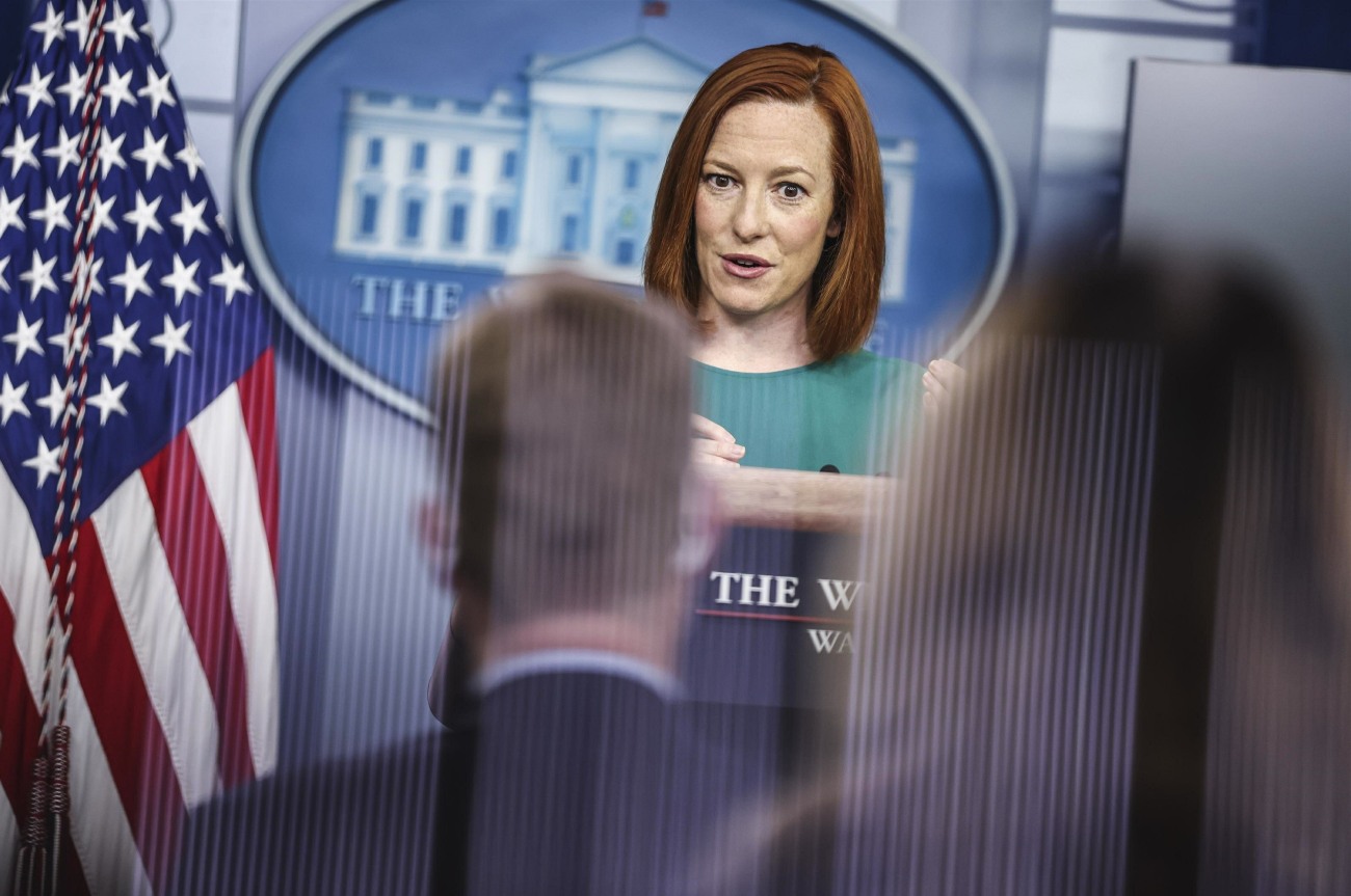 Press Secretary Jen Psaki talks to reporters during Daily Briefing