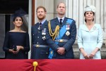 Meghan Duchess of Sussex, Prince Harry, Prince William, Catherine Duchess of Cambridge at the 100th Anniversary of the Royal Air Force, Buckingham Palace, London, UK on Tuesday 10th July 2018