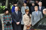 Royals leaving Sandringham Church after the Christmas Day service- l to r top: Princess Eugenie, Princess Beatrice, Princess Anne, Prince Andrew, front  Duchess of Cambridge, Prince William,  Meghan Markle, Prince Harry and prince Phillip.