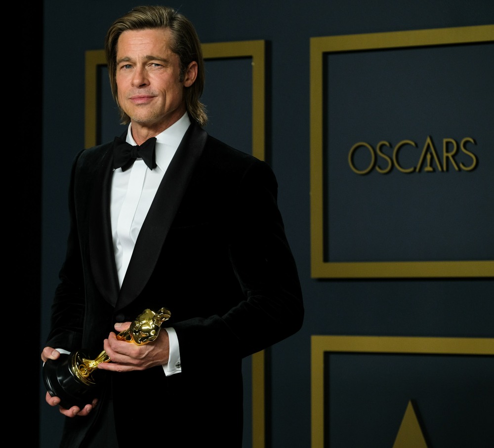 Brad Pitt poses with the Oscar for Actor In A Supporting Role in the film Once Upon A Time...In Hollywood during the the 92nd Academy Awards, 2020 on Monday 10 February 2020