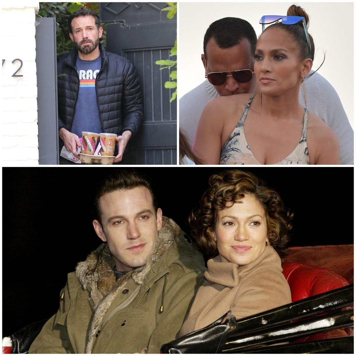 Ben Affleck, Jennifer Lopez and Alex Rodriguez collage