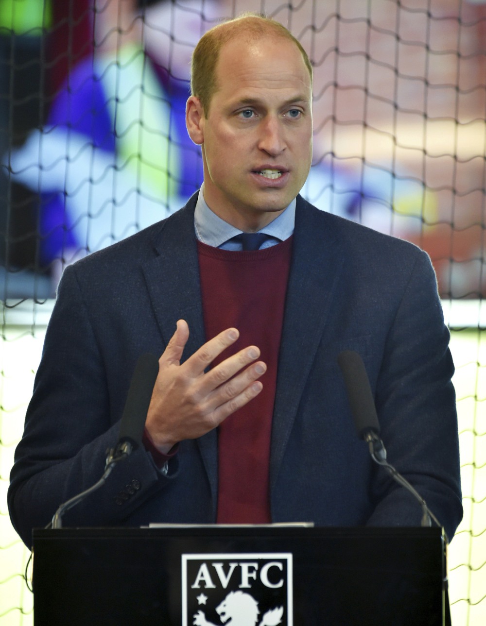Britain's Prince William, the Duke of Cambridge, unveils a plaque, during a visit to Aston Villa