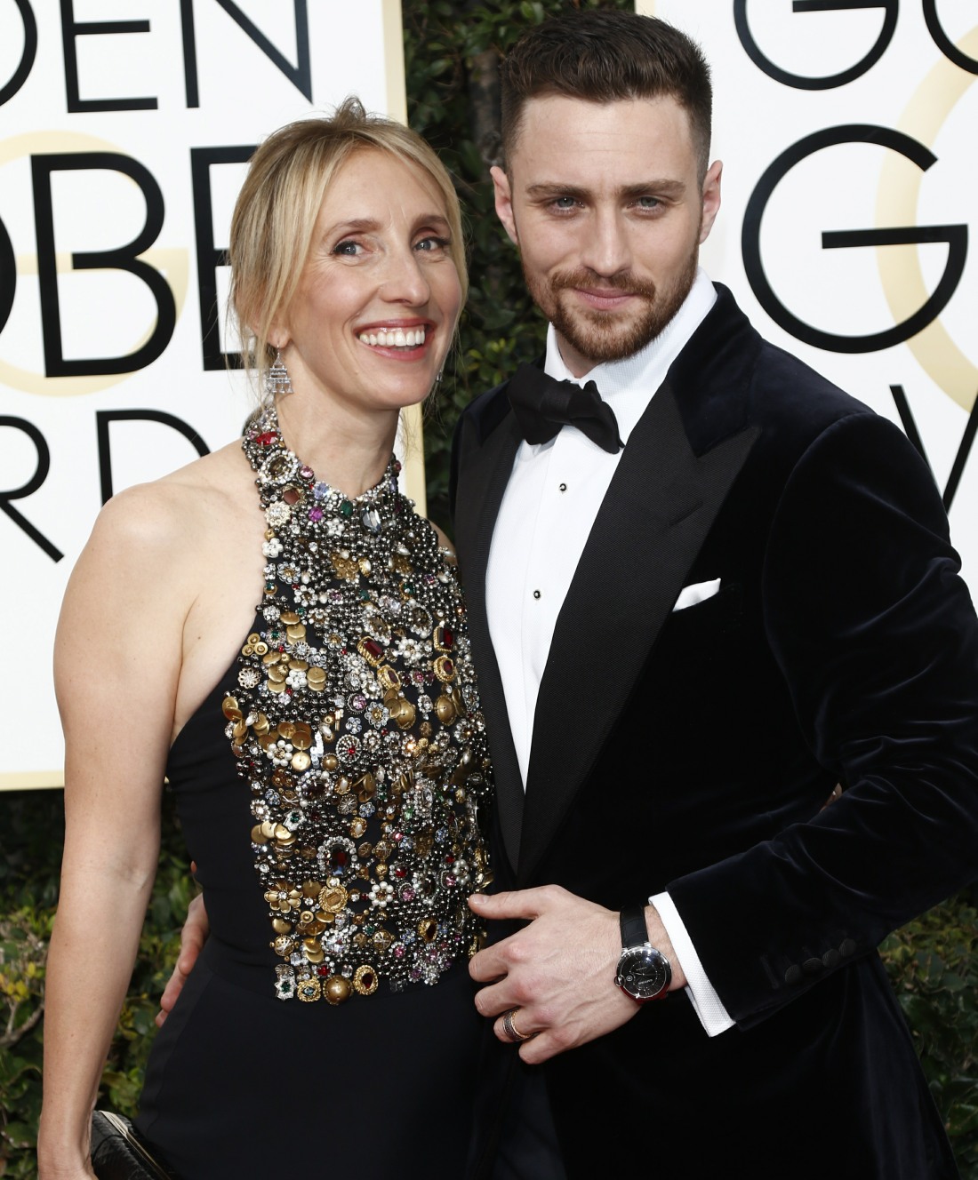 Sam Taylor-Johnson and actor Aaron Taylor-Johnson arrive at the 74th Annual Golden Globe Awards, Golden Globes, in Beverly Hills, Los Angeles, USA, on 08 January 2017. Photo: Hubert Boesl  - NO WIRE SERVICE - Photo: Hubert Boesl/