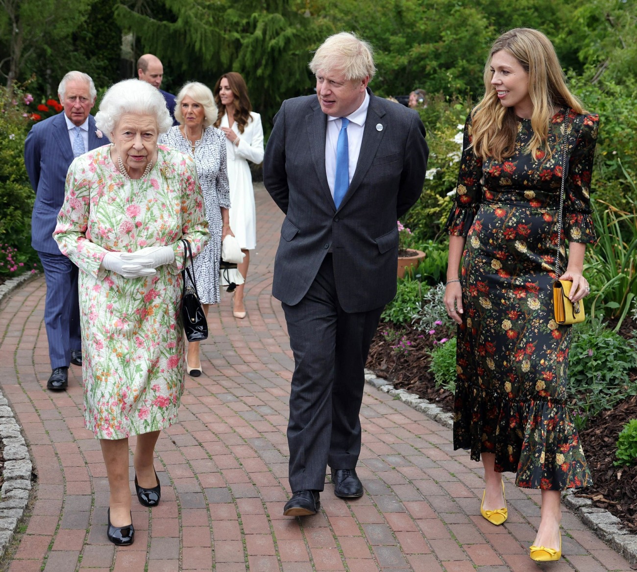 Queen Elizabeth II speaks to Joe and Jill Biden at the G7 Summit