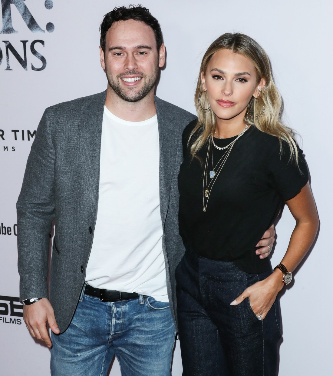 Scooter Braun and wife Yael Cohen arrive at the Los Angeles Premiere Of YouTube Originals' 'Justin Bieber: Seasons' held at the Regency Bruin Theatre on January 27, 2020 in Westwood, Los Angeles, California, United States.
