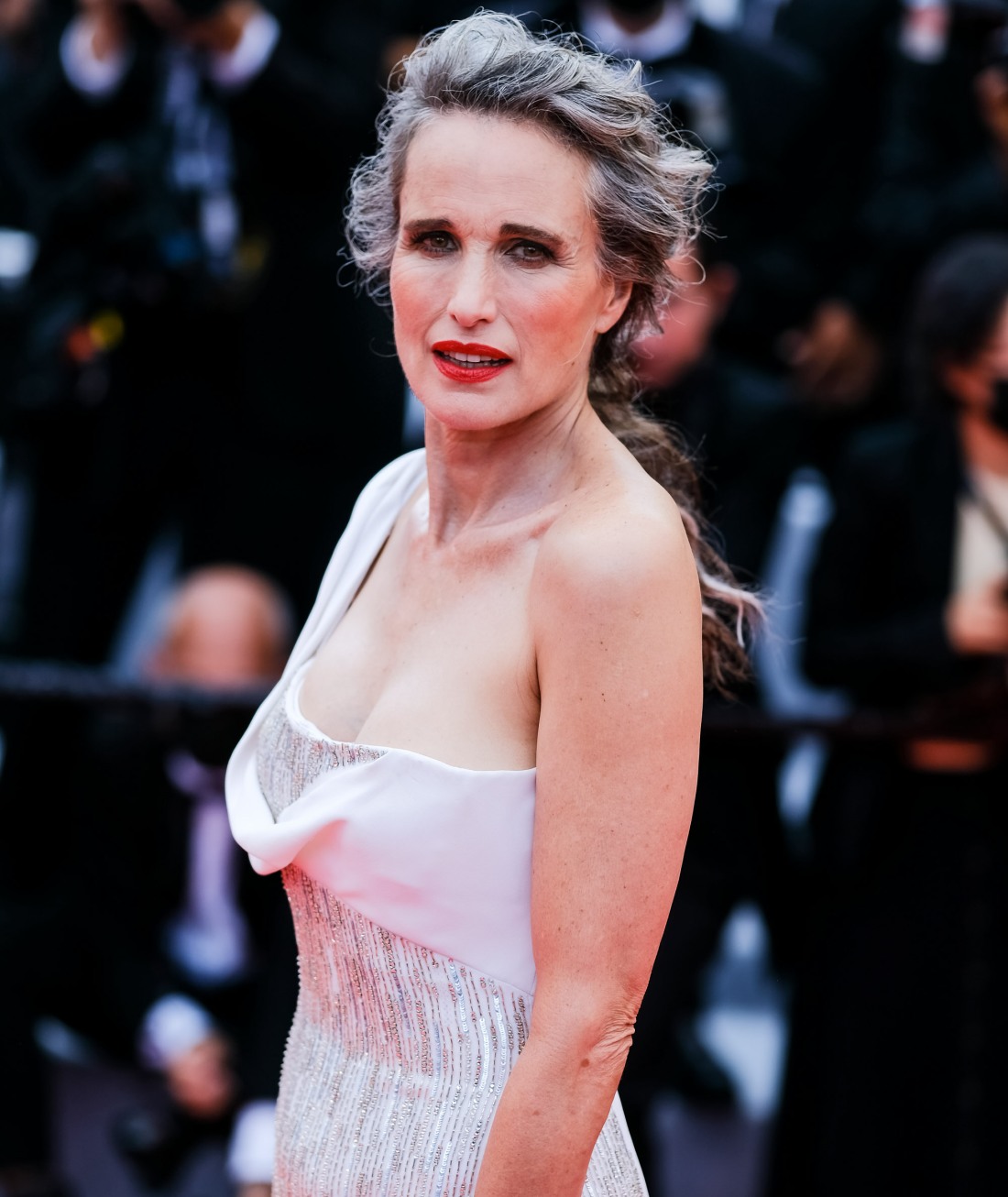 Andie MacDowell poses at the Red Carpet for TOUT S’EST BIEN PASSE - Everything Went Fine during the 74th Cannes International Film Festival on Wednesday 7 July 2021