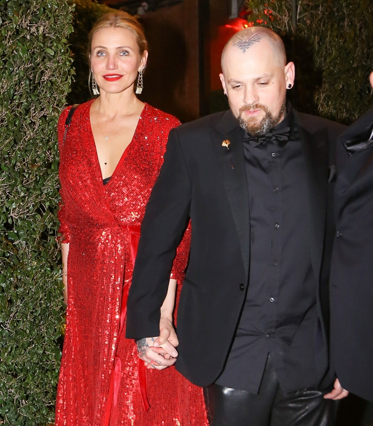 Cameron Diaz and Benji Madden leaving Gwyneth Paltrow and Brad Falchuk's engagement party