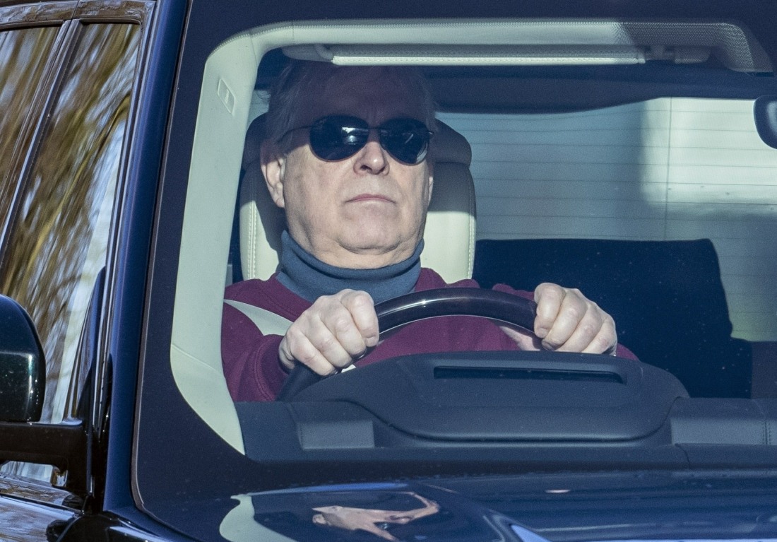 Prince Andrew takes his hands off the steering wheel while driving in Windsor