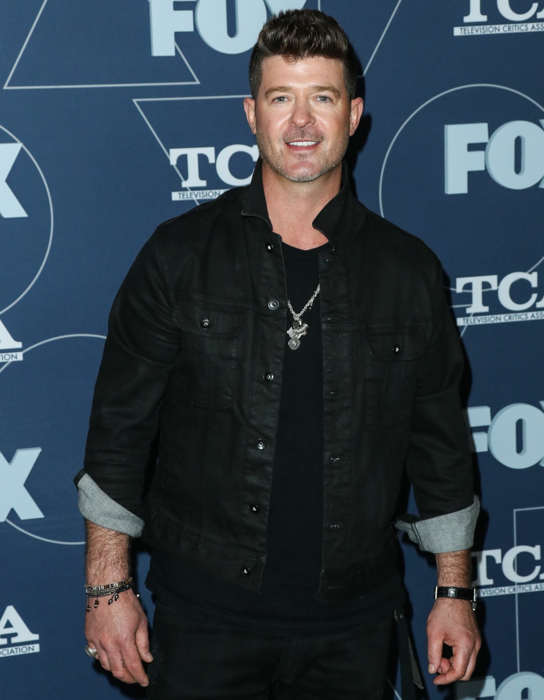Singer Robin Thicke arrives at the FOX Winter TCA 2020 All-Star Party held at The Langham Huntington Hotel on January 7, 2020 in Pasadena, Los Angeles, California, United States.