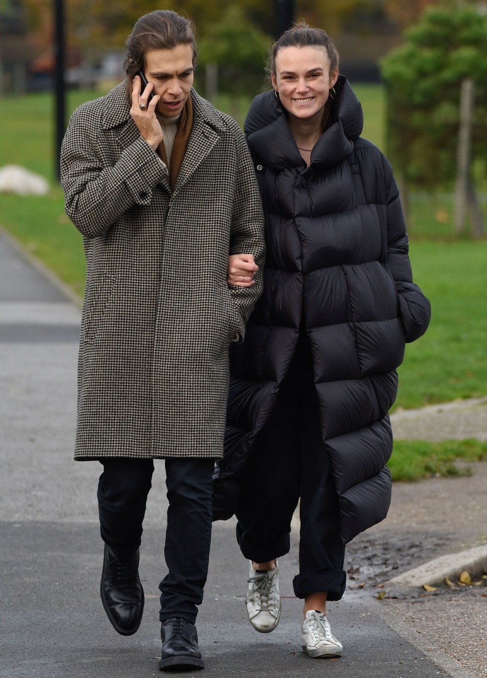 Keira Knightley and husband James Righton take a stroll in a park in London