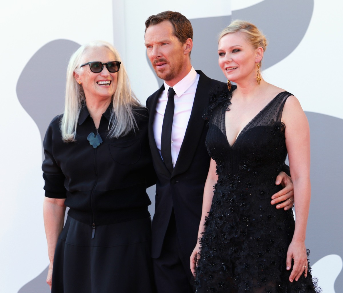 Jane Campion, Benedict Cumberbatch and Kirsten Dunst attend the red carpet of the movie 'The Power of the Dog' during the 78th Venice International Film Festival