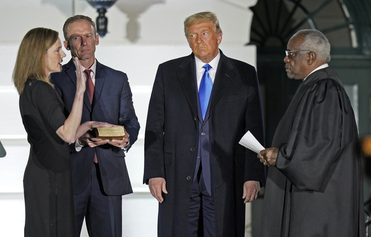 President Donald J. Trump participates in the ceremonial swearing-in of Amy Coney Barrett