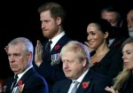 (L-R) Prince Harry, Duke of Sussex, Meghan, Duchess of Sussex, Prime Minister, Boris Johnson and Carrie Symonds attend the annual Royal British Legion Festival of Remembrance at the Royal Albert Hall on November 09, 2019 in London, England.