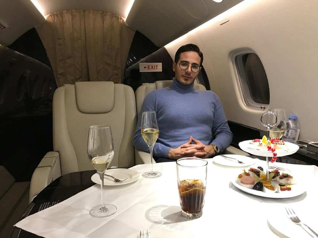 Simon Leviev in a private jet, via Instagram