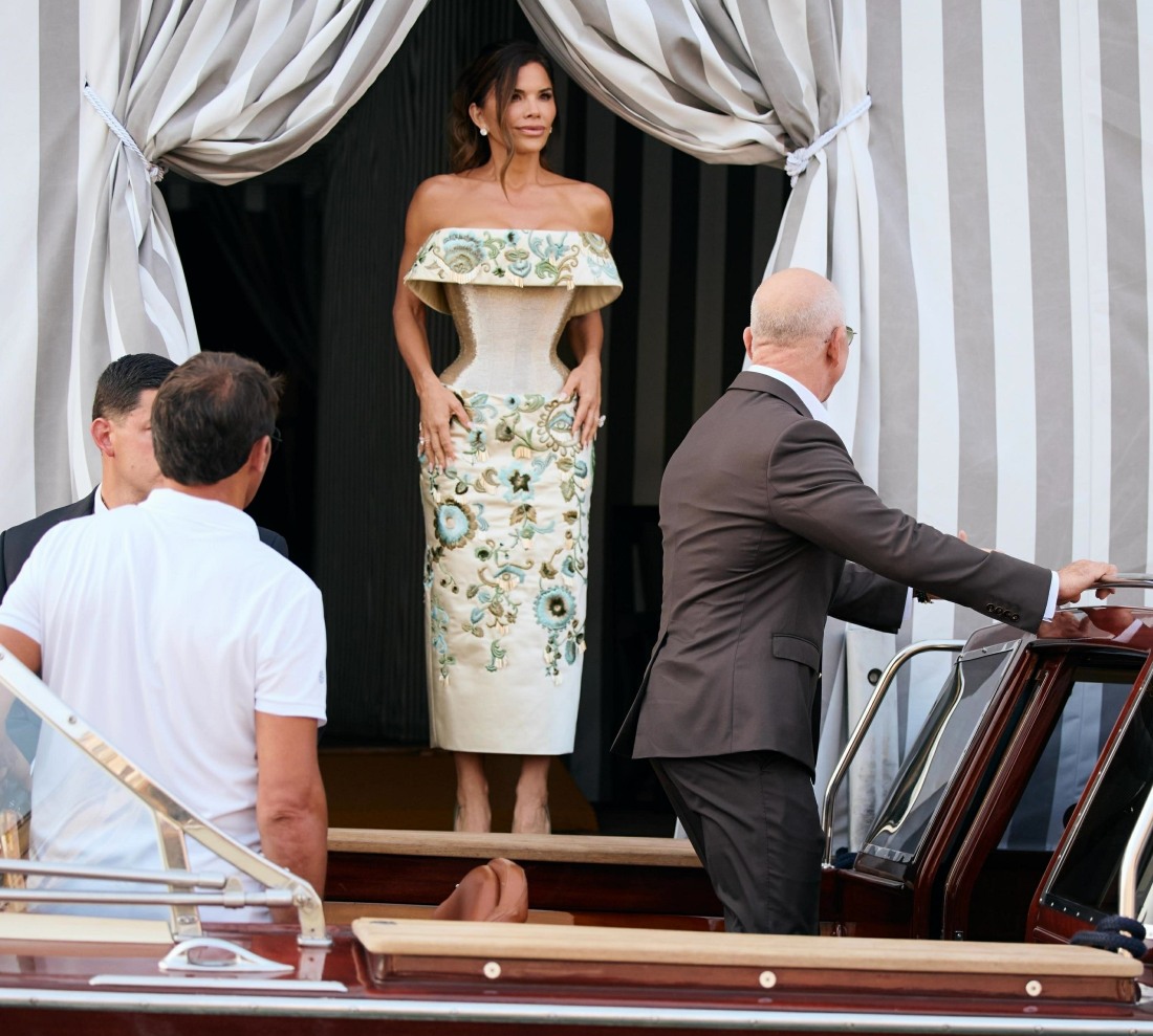 bitchy | Lauren Sanchez wore a cinched-waist Schiaparelli to her pre-wedding party
