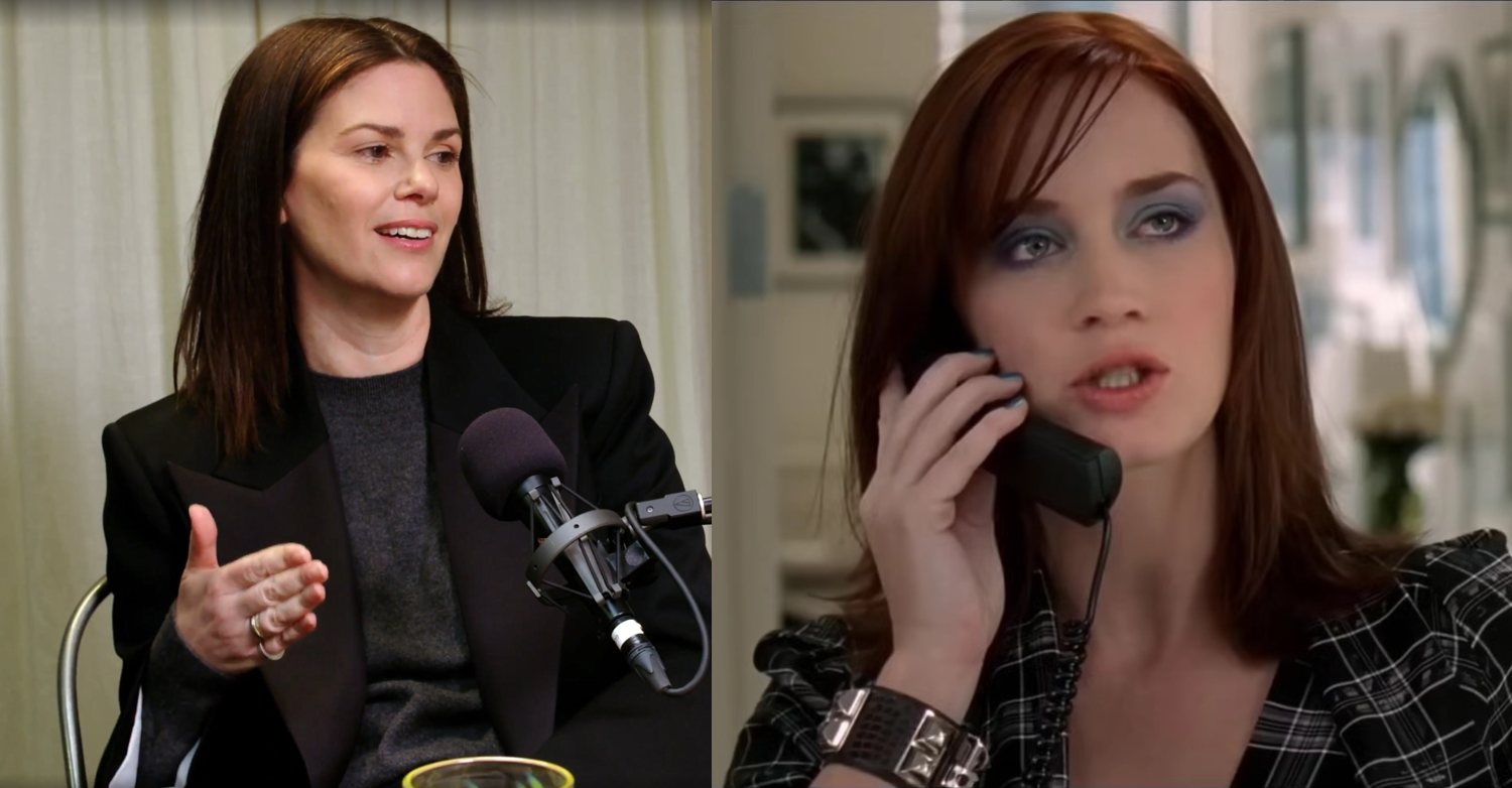 Screenshot of Leslie Fremar in Vogue interview next to Screenshot of Emily Blunt as Emily Charlton in The Devil Wears Prada